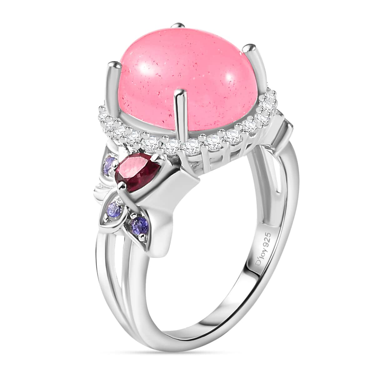 Pink Jade (D) Multi Gemstone Ring in Rhodium Over Sterling Silver (Size 9.0) 7.25 ctw image number 3