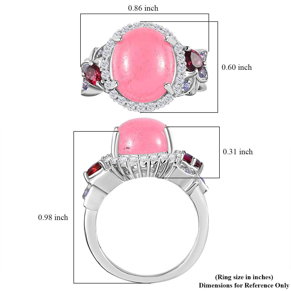 Pink Jade (D) Multi Gemstone Ring in Rhodium Over Sterling Silver (Size 9.0) 7.25 ctw image number 5