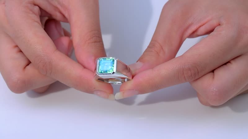 Asscher Cut Premium Peacock Quartz Men's Ring in Platinum Over Sterling Silver (Size 10.0) 5.25 ctw
