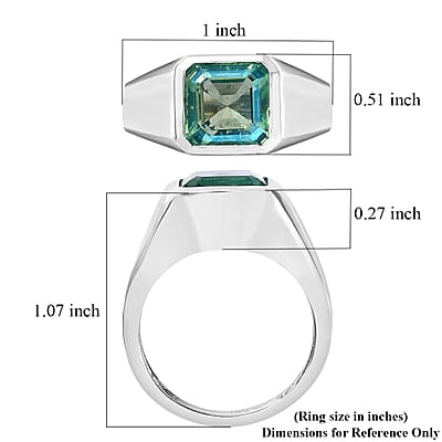 Asscher Cut Peacock Quartz (Triplet) Men's Ring in Platinum Over Sterling Silver (Size 10.0) 5.25 ctw