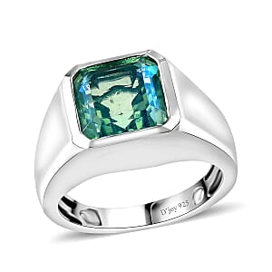 Asscher Cut Peacock Quartz (Triplet) Men's Ring in Platinum Over Sterling Silver (Size 12.0) 5.25 ctw