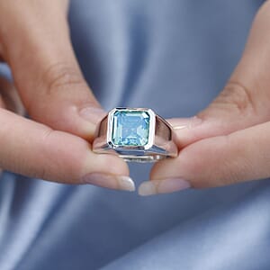 Asscher Cut Peacock Quartz (Triplet) Men's Ring in Platinum Over Sterling Silver (Size 12.0) 5.25 ctw