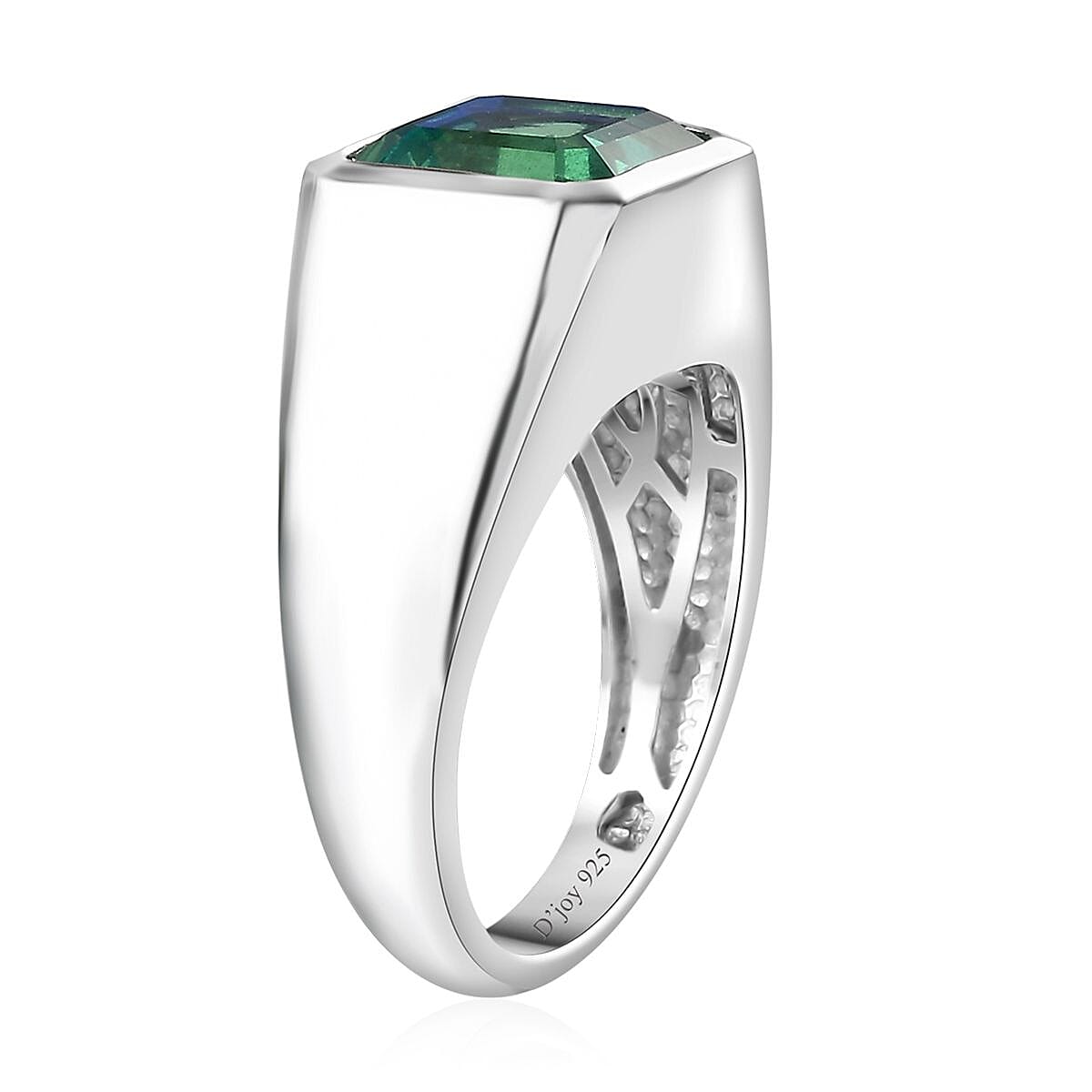 Asscher Cut Peacock Quartz (Triplet) Men's Ring in Platinum Over Sterling Silver (Size 12.0) 5.25 ctw image number 3
