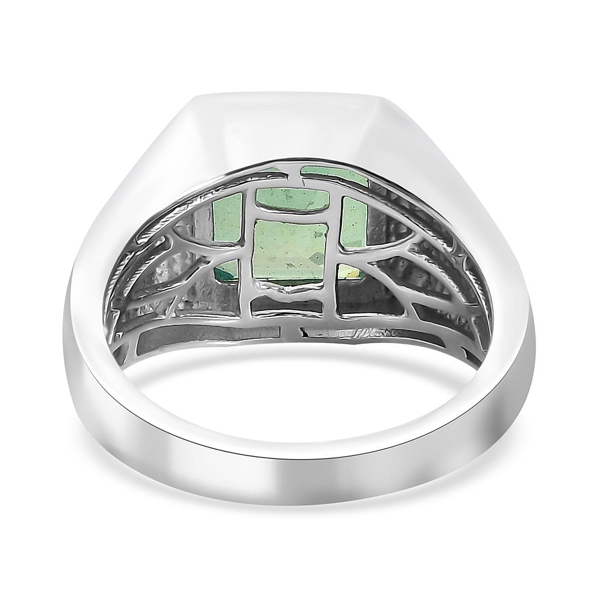 Asscher Cut Peacock Quartz (Triplet) Men's Ring in Platinum Over Sterling Silver (Size 12.0) 5.25 ctw image number 4