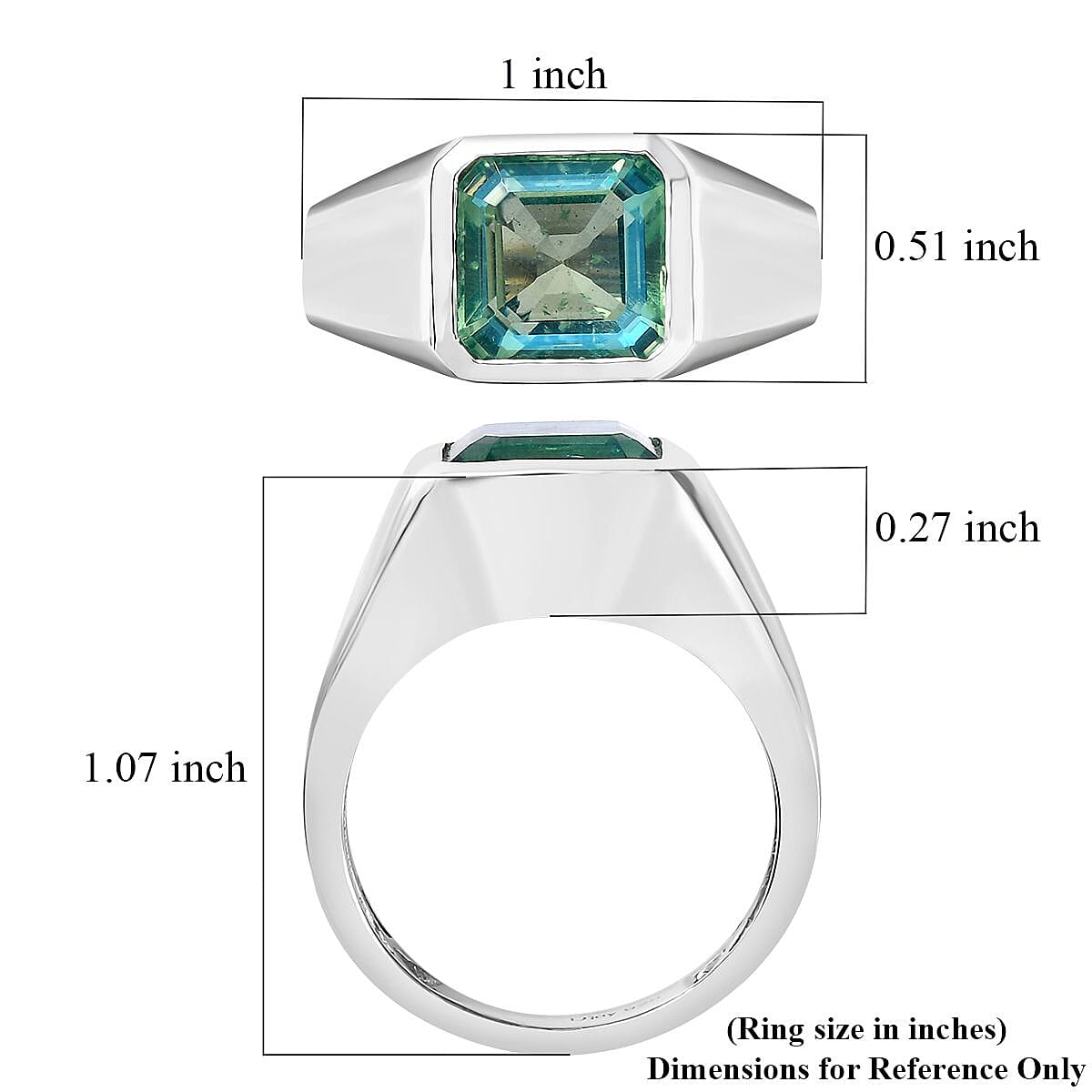 Asscher Cut Peacock Quartz (Triplet) Men's Ring in Platinum Over Sterling Silver (Size 12.0) 5.25 ctw image number 5