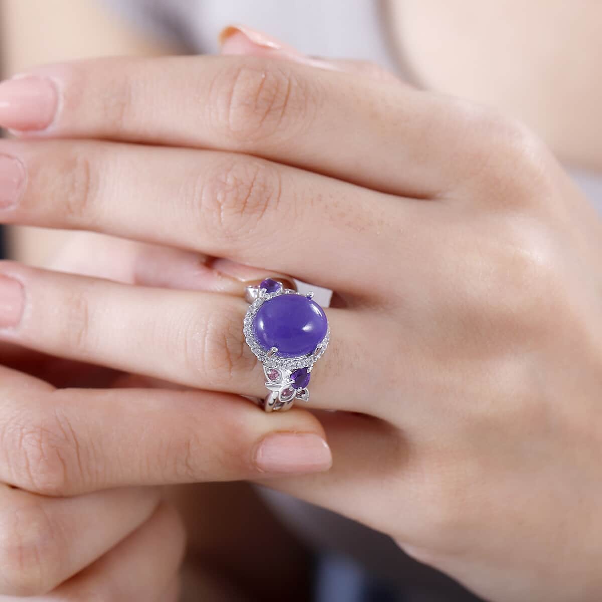 Purple Jade (D) and Multi Gemstone Ring in Rhodium Over Sterling Silver (Size 10.0) 7.55 ctw image number 2