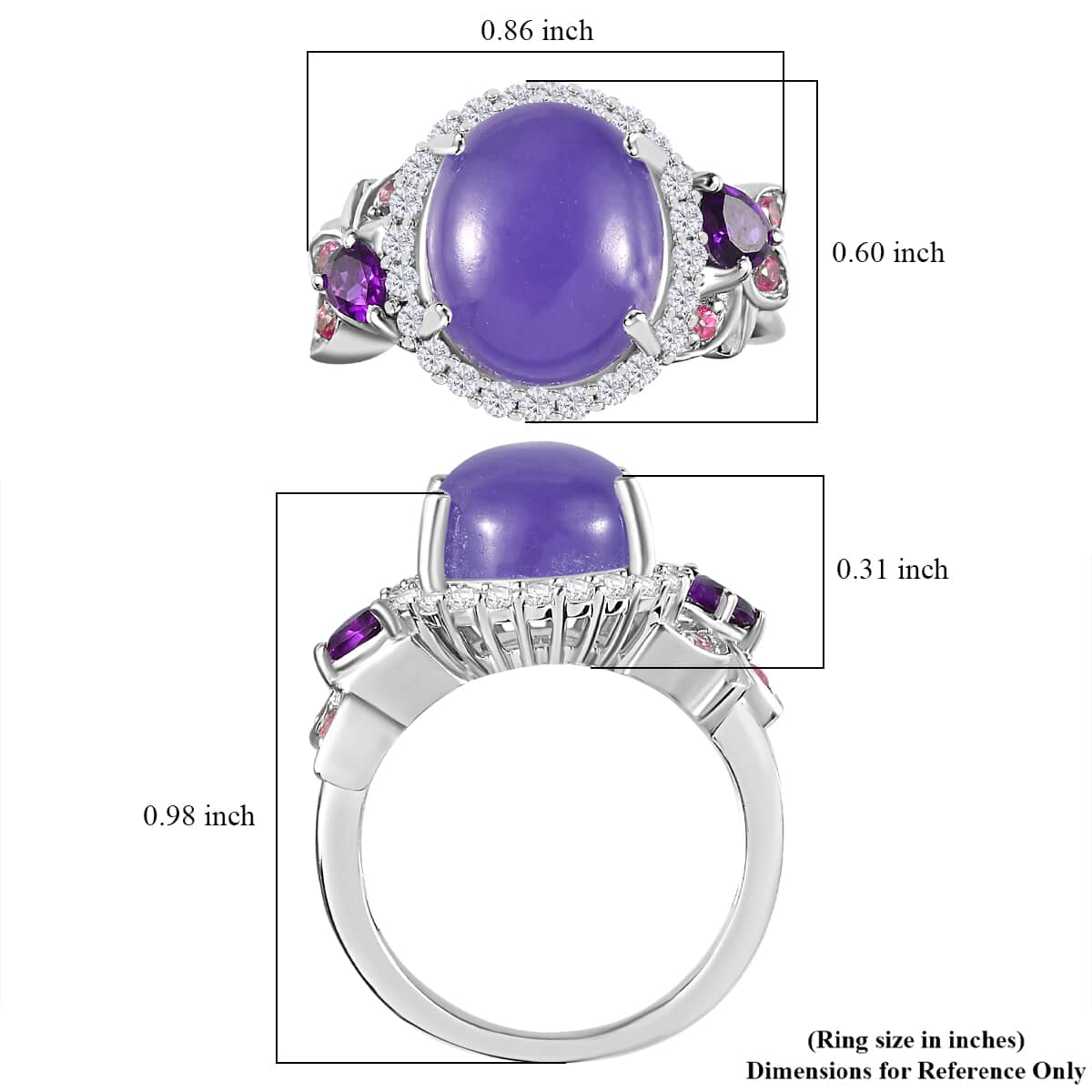 Purple Jade (D) and Multi Gemstone Ring in Rhodium Over Sterling Silver (Size 10.0) 7.55 ctw image number 5