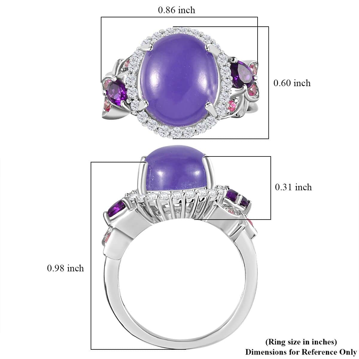 Purple Jade (D) and Multi Gemstone Ring in Rhodium Over Sterling Silver (Size 7.0) 7.55 ctw image number 5