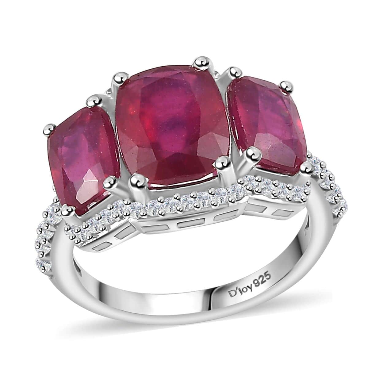 Niassa Ruby (FF), White Zircon Ring in Rhodium Over Sterling Silver (Size 10.0) 5.90 ctw image number 0