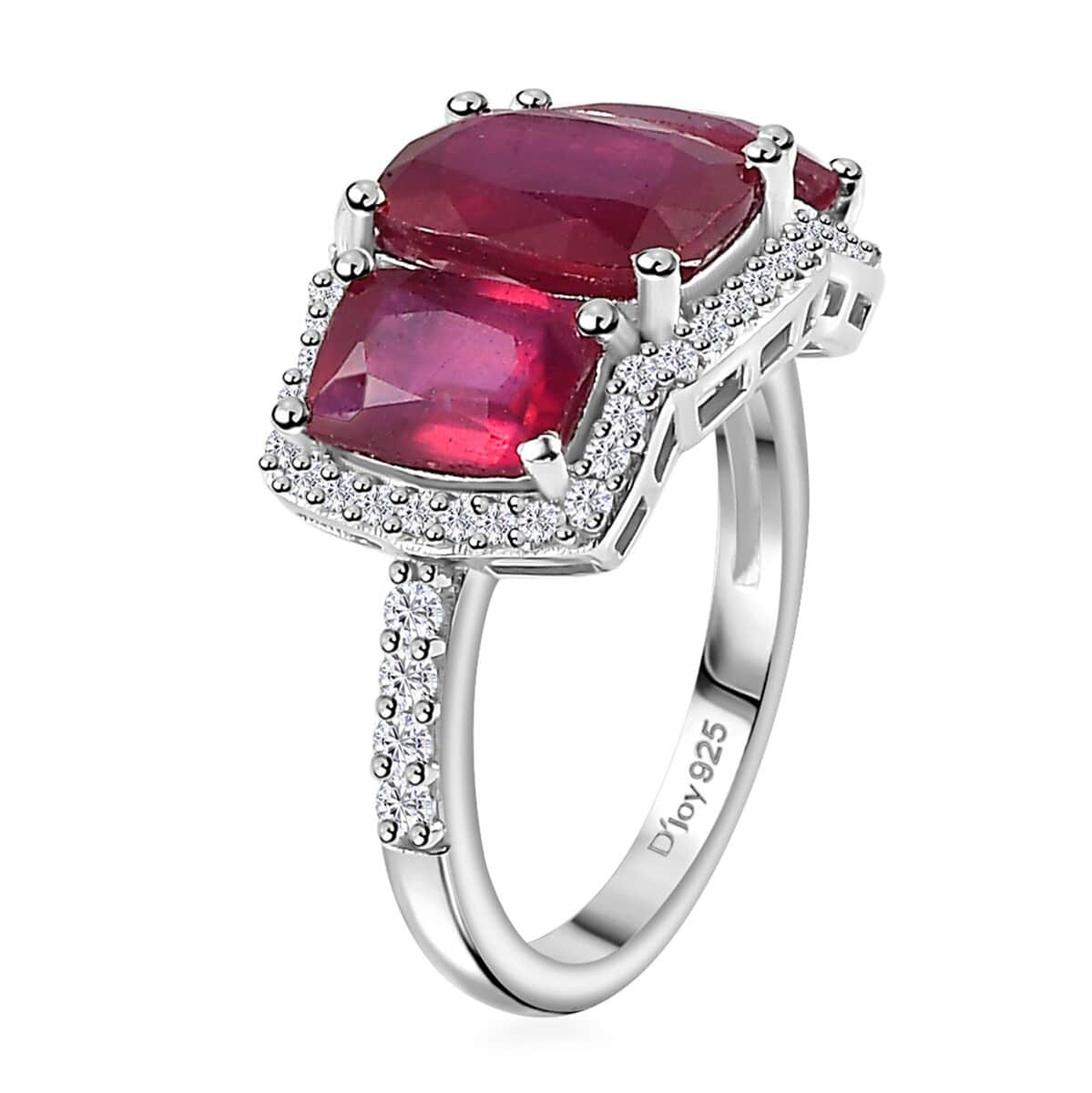 Niassa Ruby (FF), White Zircon Ring in Rhodium Over Sterling Silver (Size 10.0) 5.90 ctw image number 3