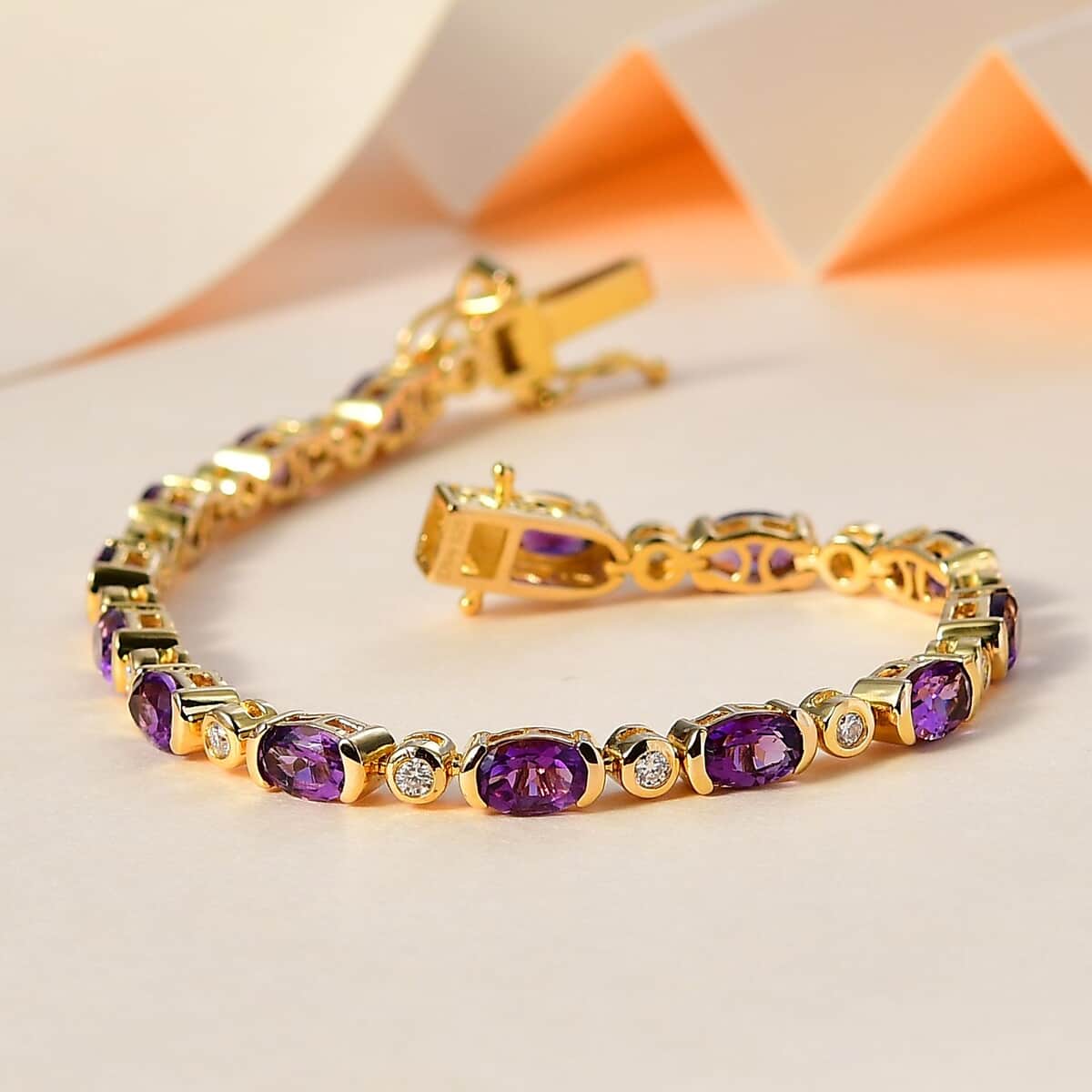 Premium Uruguayan Amethyst, Moissanite Bracelet in Vermeil YG Over Sterling Silver (6.50 In) 6.50 ctw image number 1