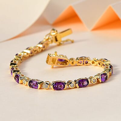 Uruguayan Amethyst and Moissanite Bracelet in Vermeil Yellow Gold Over Sterling Silver (6.50 In) 6.50 ctw