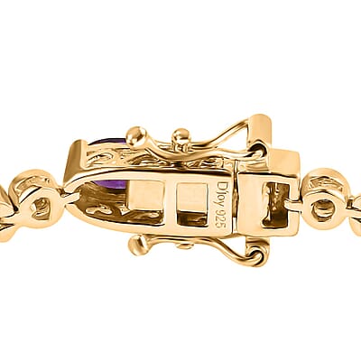 Uruguayan Amethyst and Moissanite Bracelet in Vermeil Yellow Gold Over Sterling Silver (6.50 In) 6.50 ctw