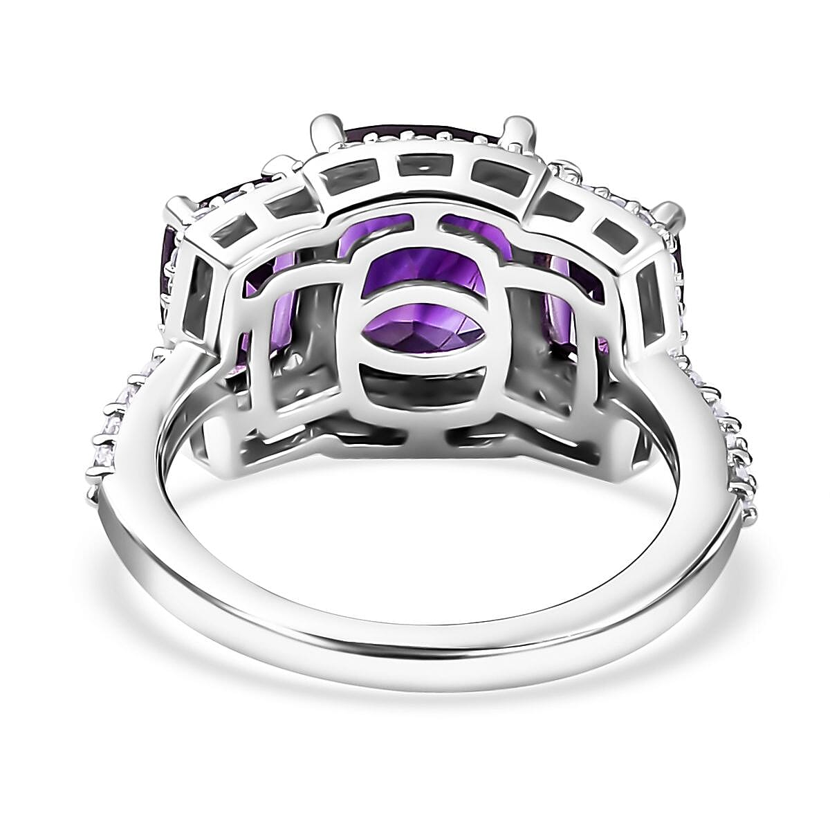D'Joy Moroccan Amethyst and White Zircon Trilogy Ring in Rhodium Over Sterling Silver (Size 8.0) 4.30 ctw image number 4