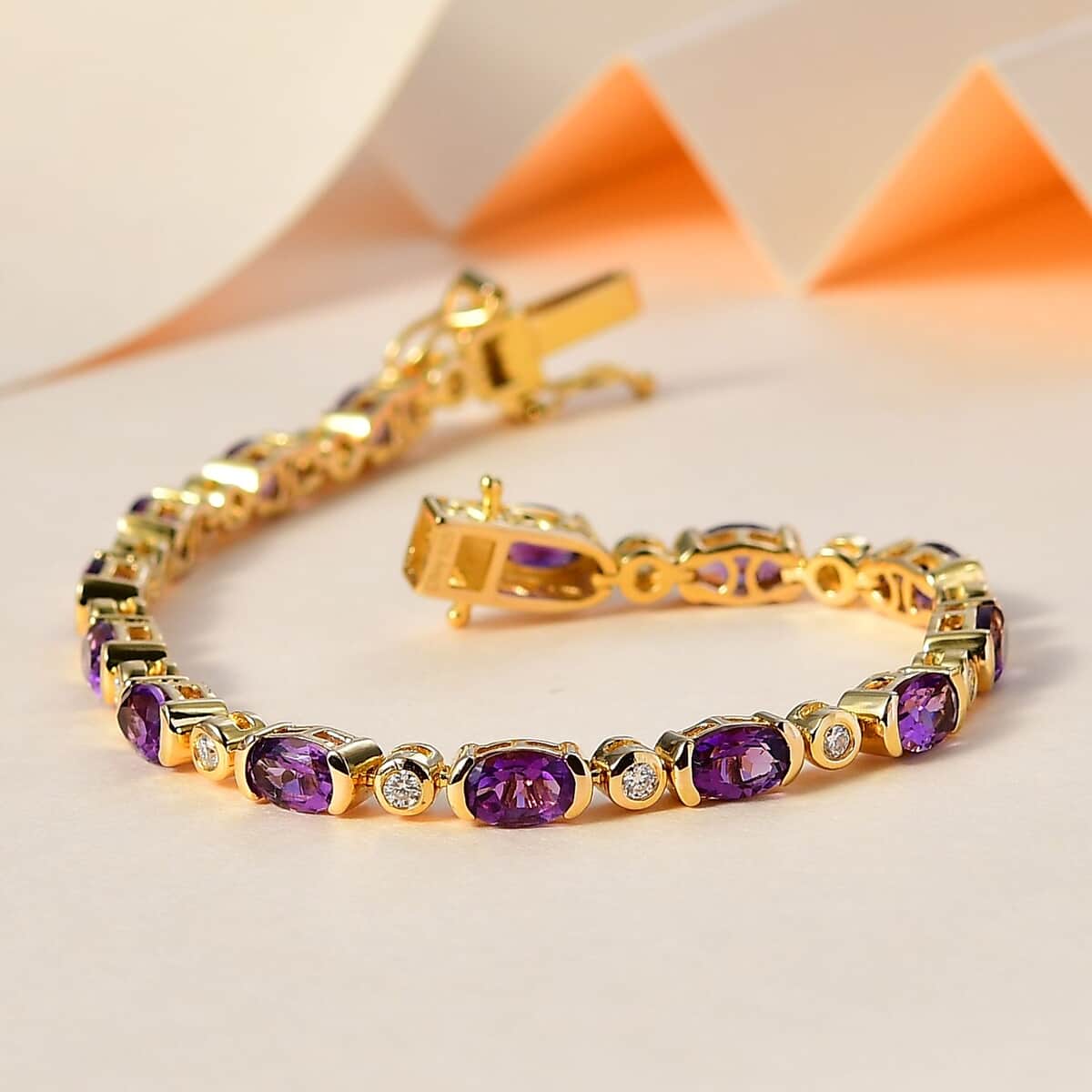 Uruguayan Amethyst and Moissanite Bracelet in Vermeil Yellow Gold Over Sterling Silver (7.25 In) 7.50 ctw image number 1