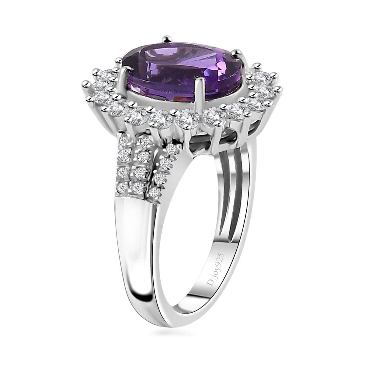 Uruguayan Amethyst and Moissanite Sunburst Ring in Platinum Over Sterling Silver (Size 10.0) 4.00 ctw image number 3