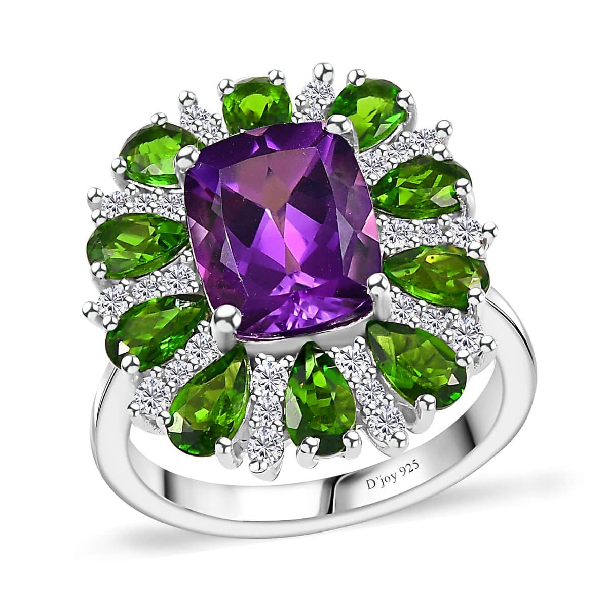 Uruguayan Amethyst and Multi Gemstone Ring in Platinum Over Sterling Silver (Size 10.0) 5.40 ctw image number 0