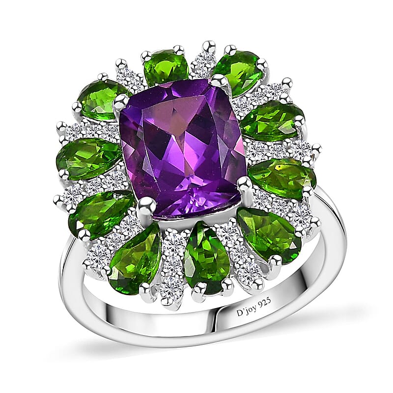 Uruguayan Amethyst and Multi Gemstone Ring in Platinum Over Sterling Silver (Size 10.0) 5.40 ctw