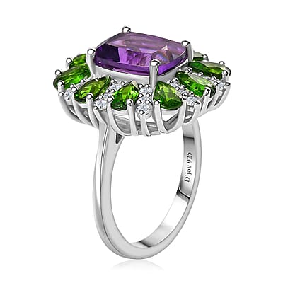 Uruguayan Amethyst and Multi Gemstone Ring in Platinum Over Sterling Silver (Size 10.0) 5.40 ctw