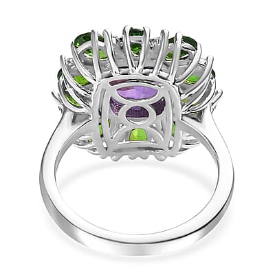 Uruguayan Amethyst and Multi Gemstone Ring in Platinum Over Sterling Silver (Size 10.0) 5.40 ctw