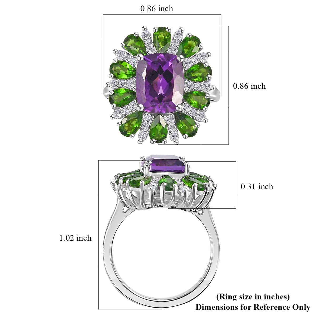 Uruguayan Amethyst and Multi Gemstone Ring in Platinum Over Sterling Silver (Size 10.0) 5.40 ctw image number 5