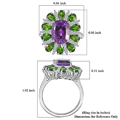 Uruguayan Amethyst and Multi Gemstone Ring in Platinum Over Sterling Silver (Size 10.0) 5.40 ctw