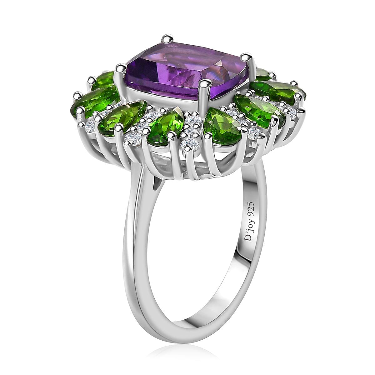 Uruguayan Amethyst and Multi Gemstone Ring in Platinum Over Sterling Silver (Size 6.0) 5.40 ctw image number 3