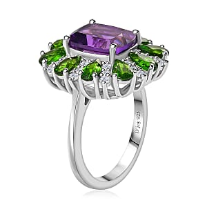 Uruguayan Amethyst and Multi Gemstone Ring in Platinum Over Sterling Silver (Size 6.0) 5.40 ctw