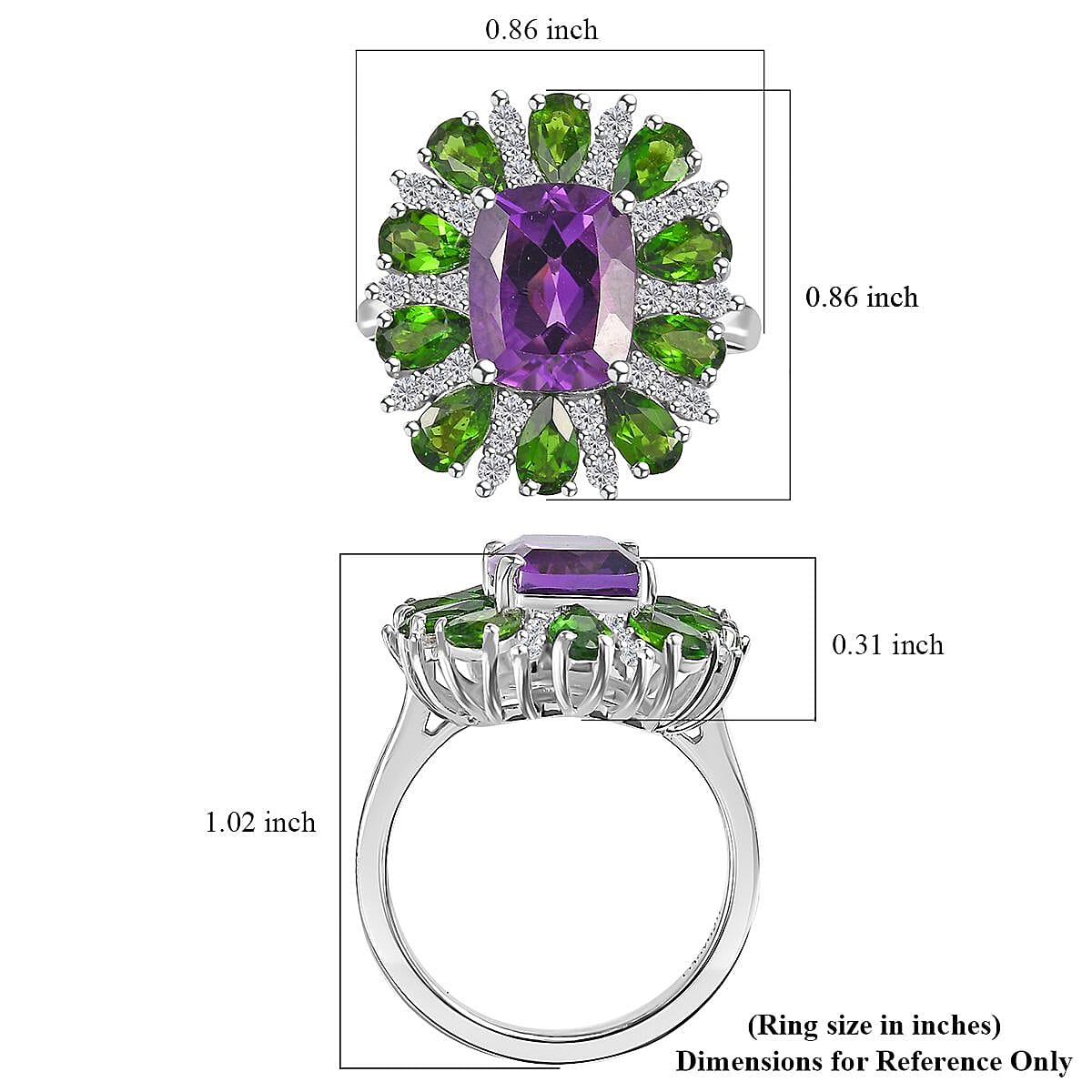 Uruguayan Amethyst and Multi Gemstone Ring in Platinum Over Sterling Silver (Size 6.0) 5.40 ctw image number 5