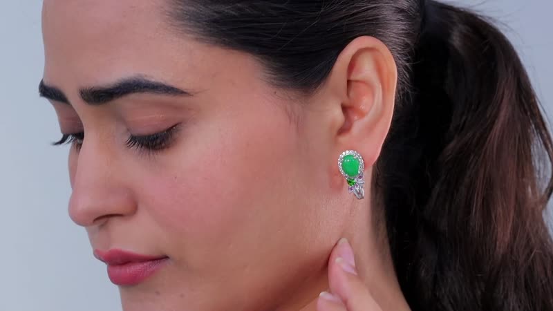 Doorbuster TLV Green Jade, Multi Gemstone Stud Earrings in Rhodium Over Sterling Silver 9.00 ctw