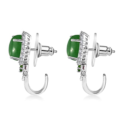 Green Jade (D) and Multi Gemstone J-Hoop Earrings in Rhodium Over Sterling Silver 9.00 ctw