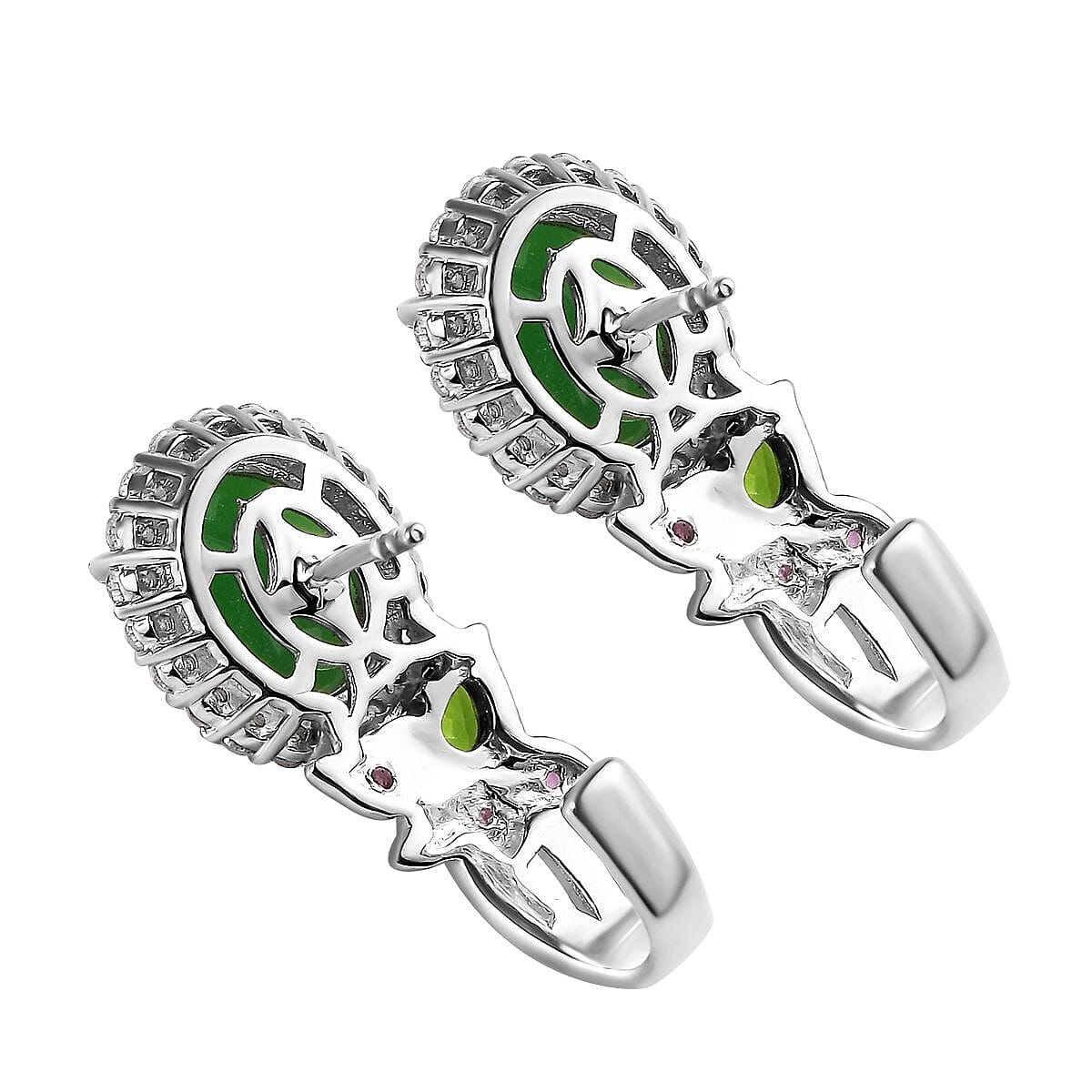 Green Jade (D) and Multi Gemstone J-Hoop Earrings in Rhodium Over Sterling Silver 9.00 ctw
