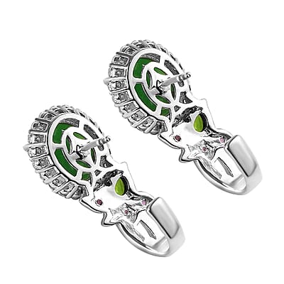 Green Jade (D) and Multi Gemstone J-Hoop Earrings in Rhodium Over Sterling Silver 9.00 ctw