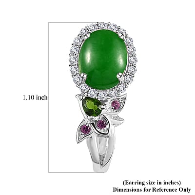 Green Jade (D) and Multi Gemstone J-Hoop Earrings in Rhodium Over Sterling Silver 9.00 ctw