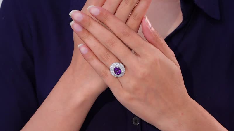 Uruguayan Amethyst and White Zircon Cocktail Ring in Platinum Over Sterling Silver 4.10 ctw