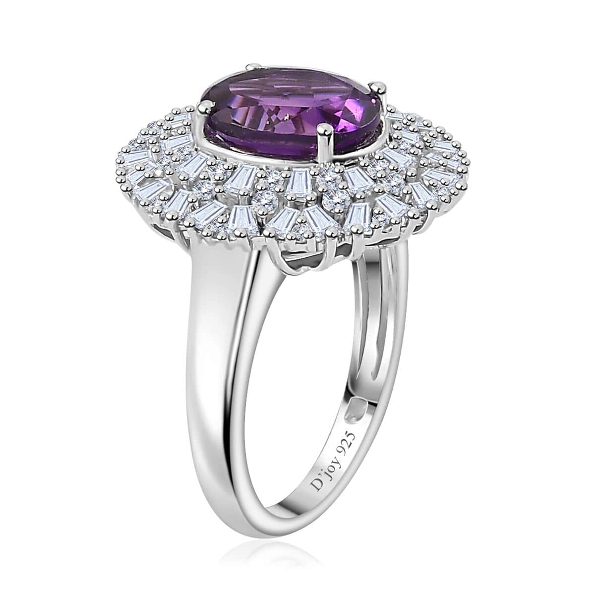 Uruguayan Amethyst and White Zircon Cocktail Ring in Platinum Over Sterling Silver 4.10 ctw image number 3