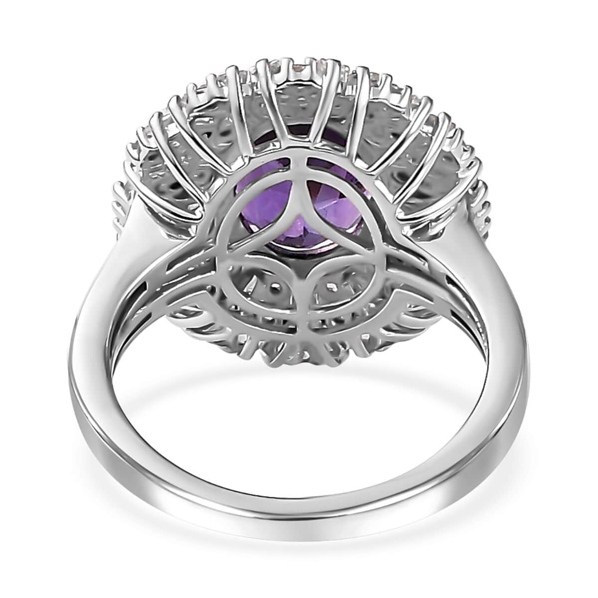 Uruguayan Amethyst and White Zircon Cocktail Ring in Platinum Over Sterling Silver 4.10 ctw image number 4