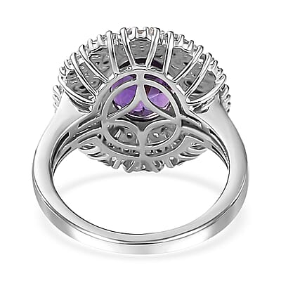 Uruguayan Amethyst and White Zircon Cocktail Ring in Platinum Over Sterling Silver (Size 10.0) 4.10 ctw