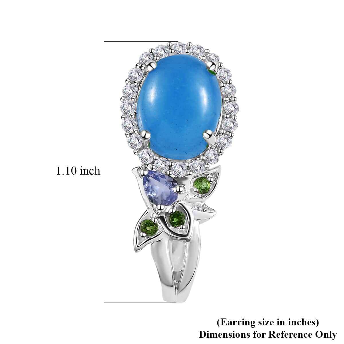 Blue Jade (D) and Multi Gemstone J-Hoop Earrings in Rhodium Over Sterling Silver 8.90 ctw image number 5