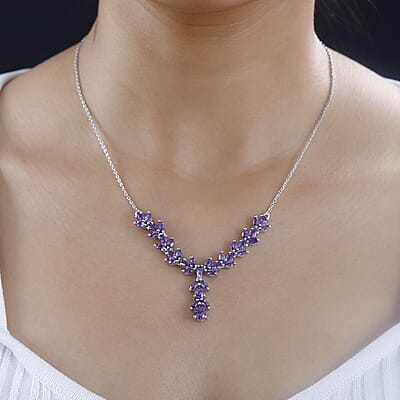 Uruguayan Amethyst Necklace 18-20 Inches Platinum Over Sterling Silver 6.50 ctw