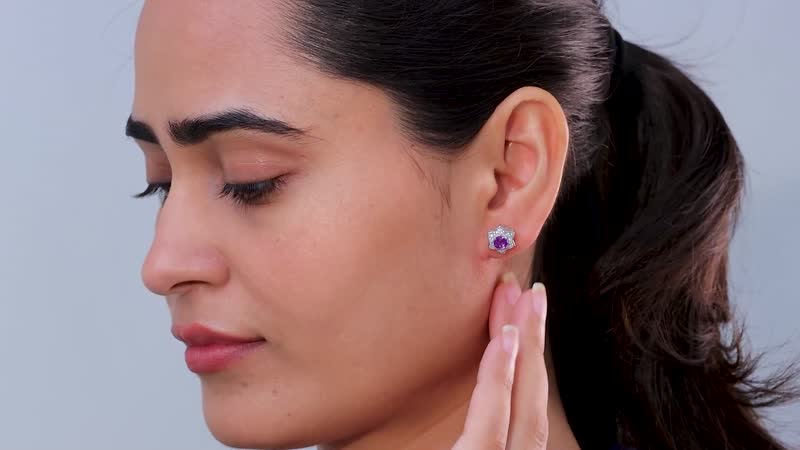Uruguayan Amethyst and White Zircon Floral Stud Earrings in Platinum Over Sterling Silver 1.20 ctw