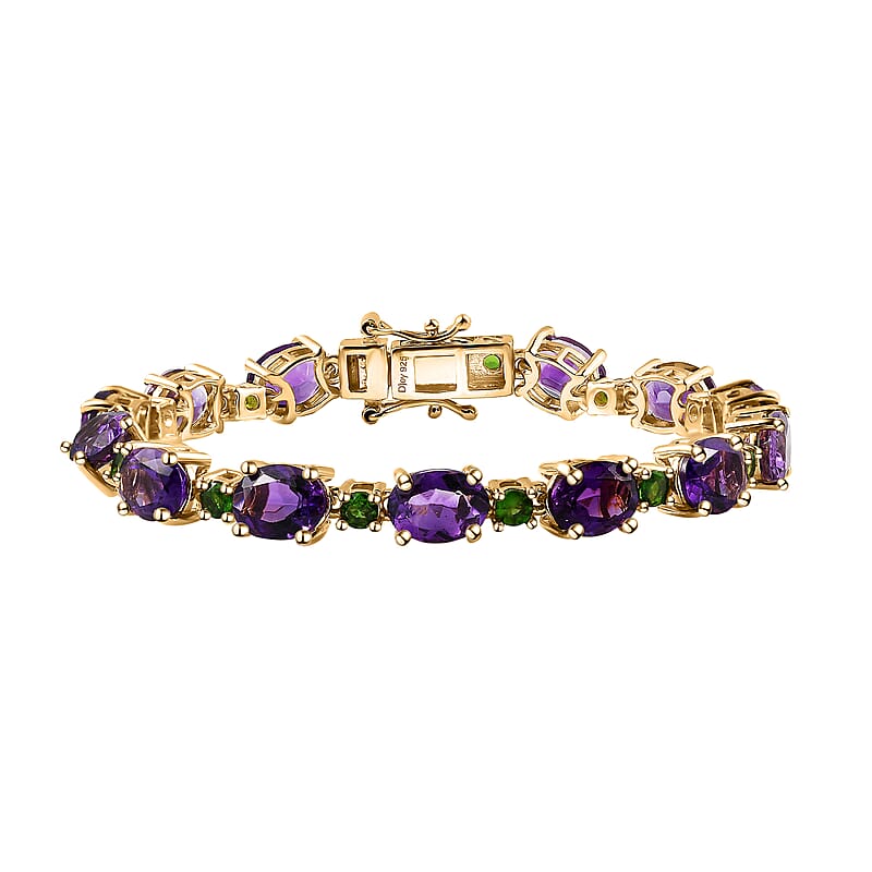 Premium Moroccan Amethyst and Chrome Diopside Bracelet in 18K Vermeil Yellow Gold Over Sterling Silver (6.50 In) 16.50 ctw