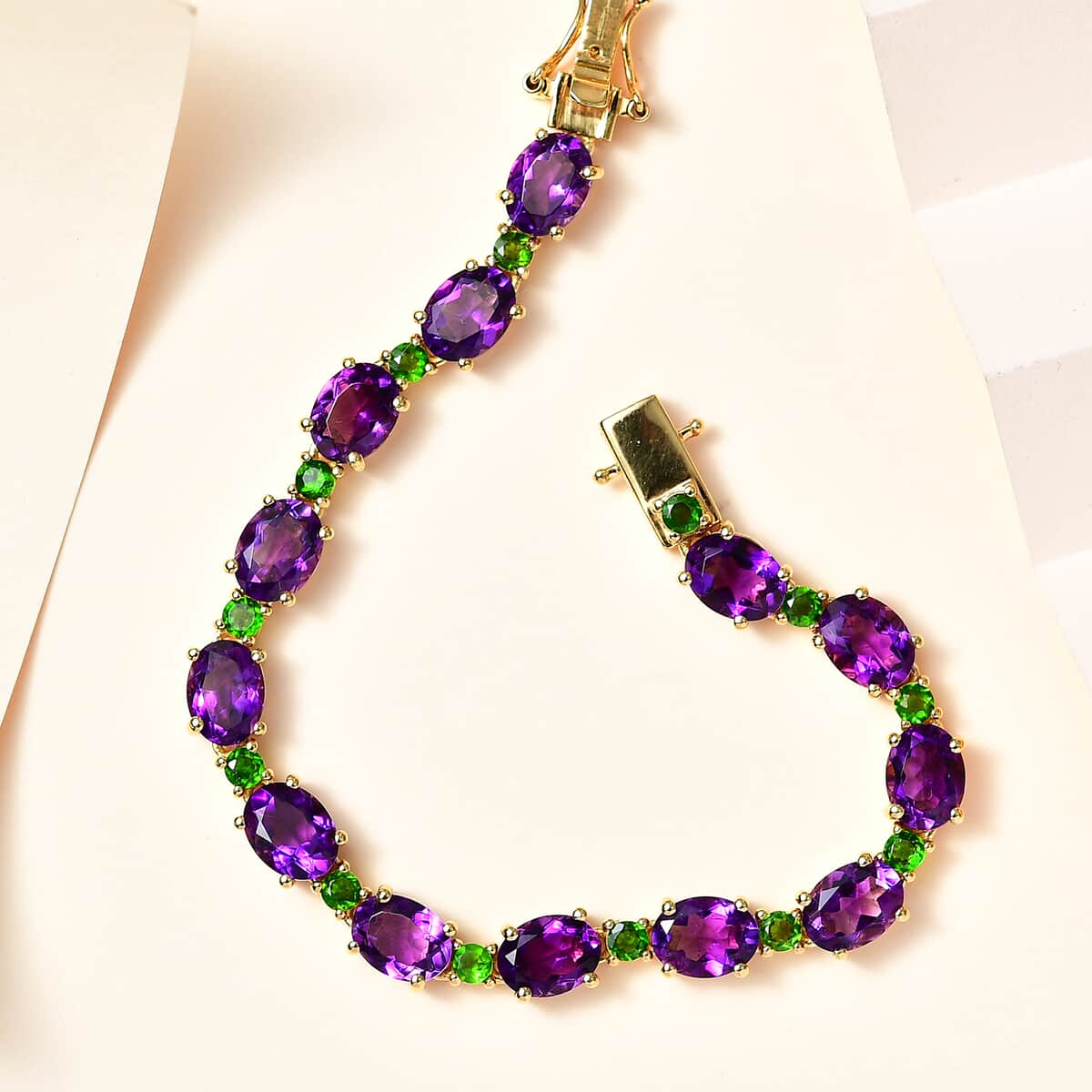 Premium Moroccan Amethyst, Chrome Diopside Bracelet in 18K Vermeil YG Over Sterling Silver (6.50 In) 16.50 ctw image number 1