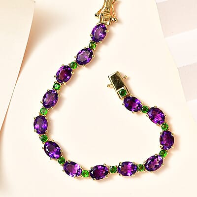 Premium Moroccan Amethyst and Chrome Diopside Bracelet in 18K Vermeil Yellow Gold Over Sterling Silver (6.50 In) 16.50 ctw