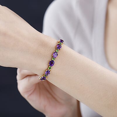 Premium Moroccan Amethyst and Chrome Diopside Bracelet in 18K Vermeil Yellow Gold Over Sterling Silver (6.50 In) 16.50 ctw