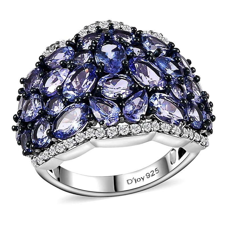 Tanzanite and White Zircon Ring in Rhodium Over Sterling Silver (Size 7.0) 8.75 ctw