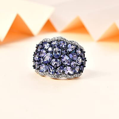 Tanzanite and White Zircon Ring in Rhodium Over Sterling Silver (Size 7.0) 8.75 ctw