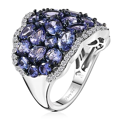 Tanzanite and White Zircon Ring in Rhodium Over Sterling Silver (Size 7.0) 8.75 ctw