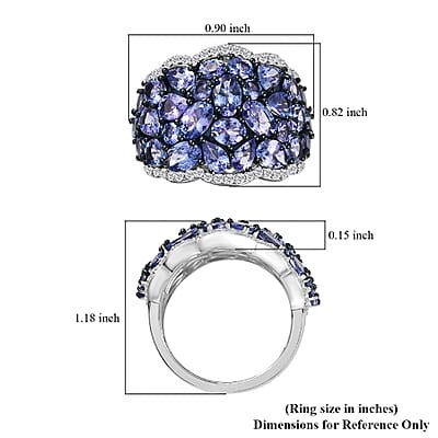 Tanzanite and White Zircon Ring in Rhodium Over Sterling Silver (Size 7.0) 8.75 ctw
