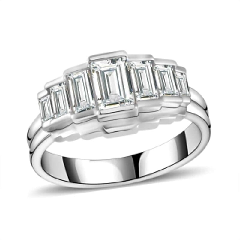 White Moissanite 1.48 ctw Ring in Rhodium Over Sterling Silver (Size 5.5)